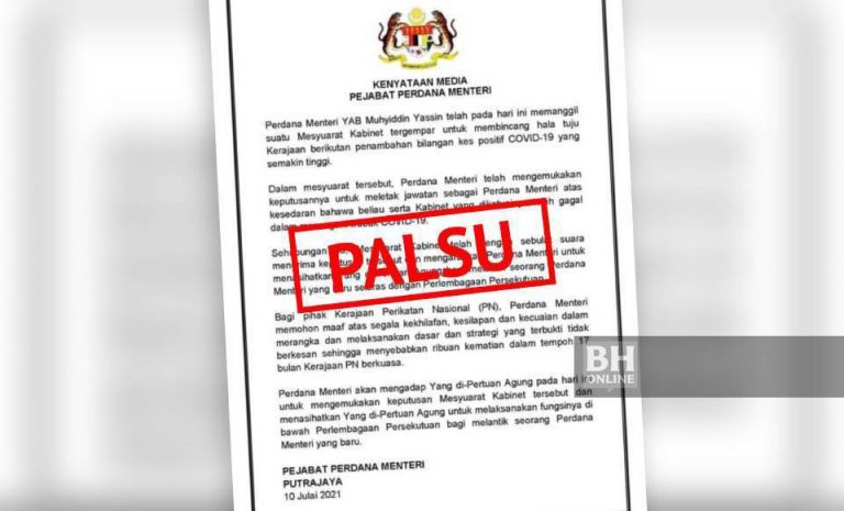Kenyataan media Muhyiddin buat keputusan letak jawatan palsu