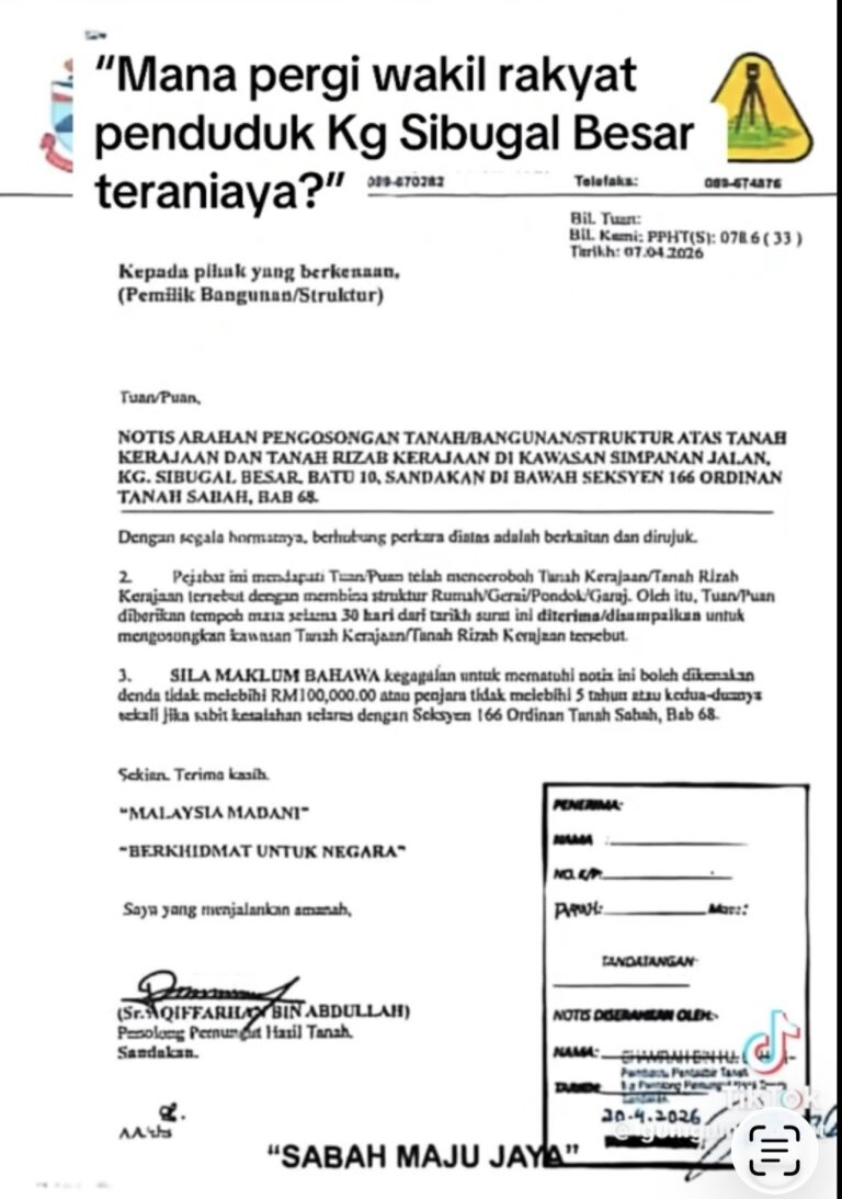 40 rumah di Sandakan terima notis kosong tanah rizab kerajaan, dakwa tiada pampasan