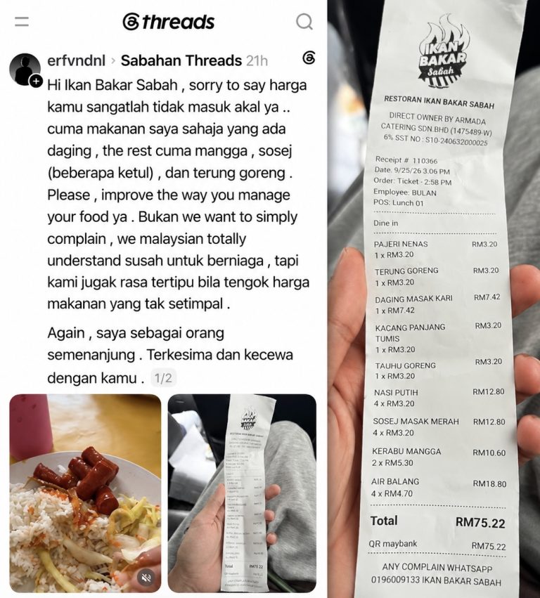 Pelanggan pertikai bil RM75.22, dakwa hidangan tak setimpal