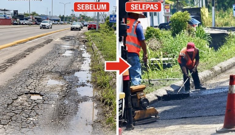 Baru sehari tular, jalan berlubang di Tuaran Bypass sudah dibaiki